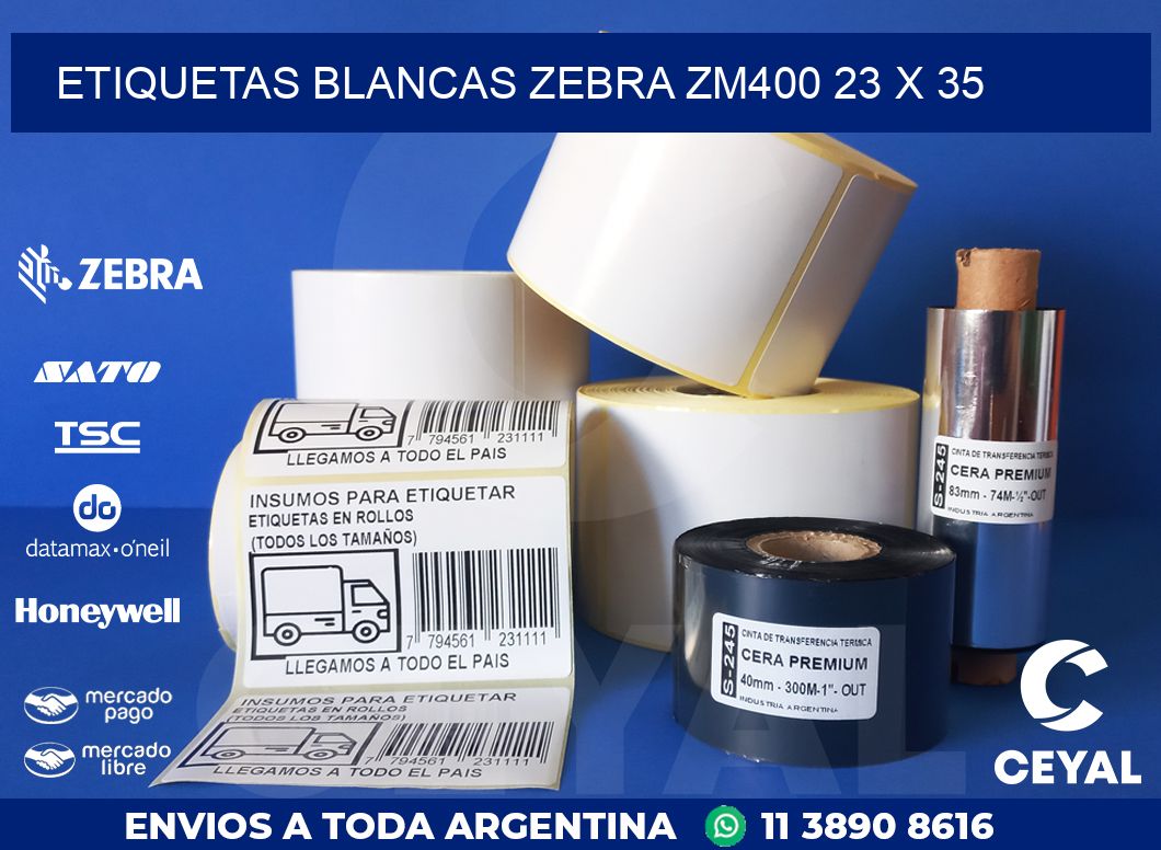 ETIQUETAS BLANCAS ZEBRA ZM400 23 x 35