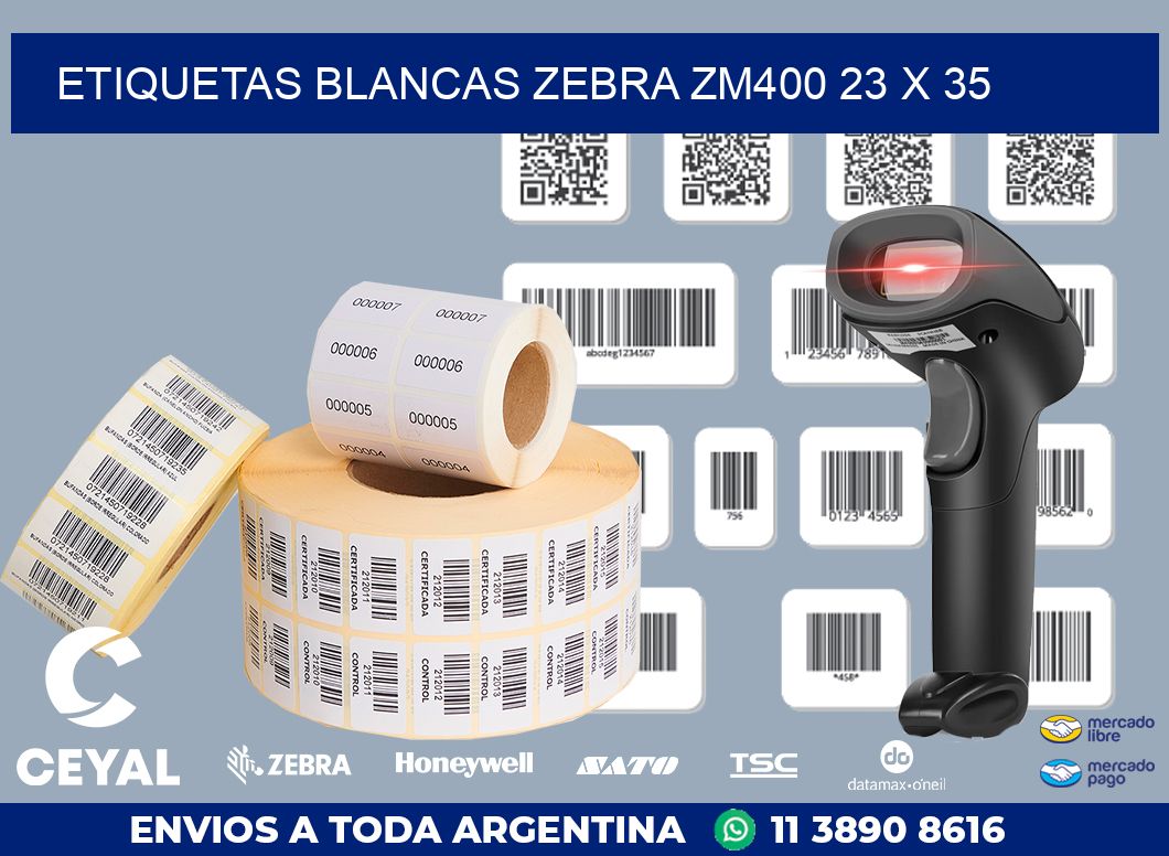 ETIQUETAS BLANCAS ZEBRA ZM400 23 x 35