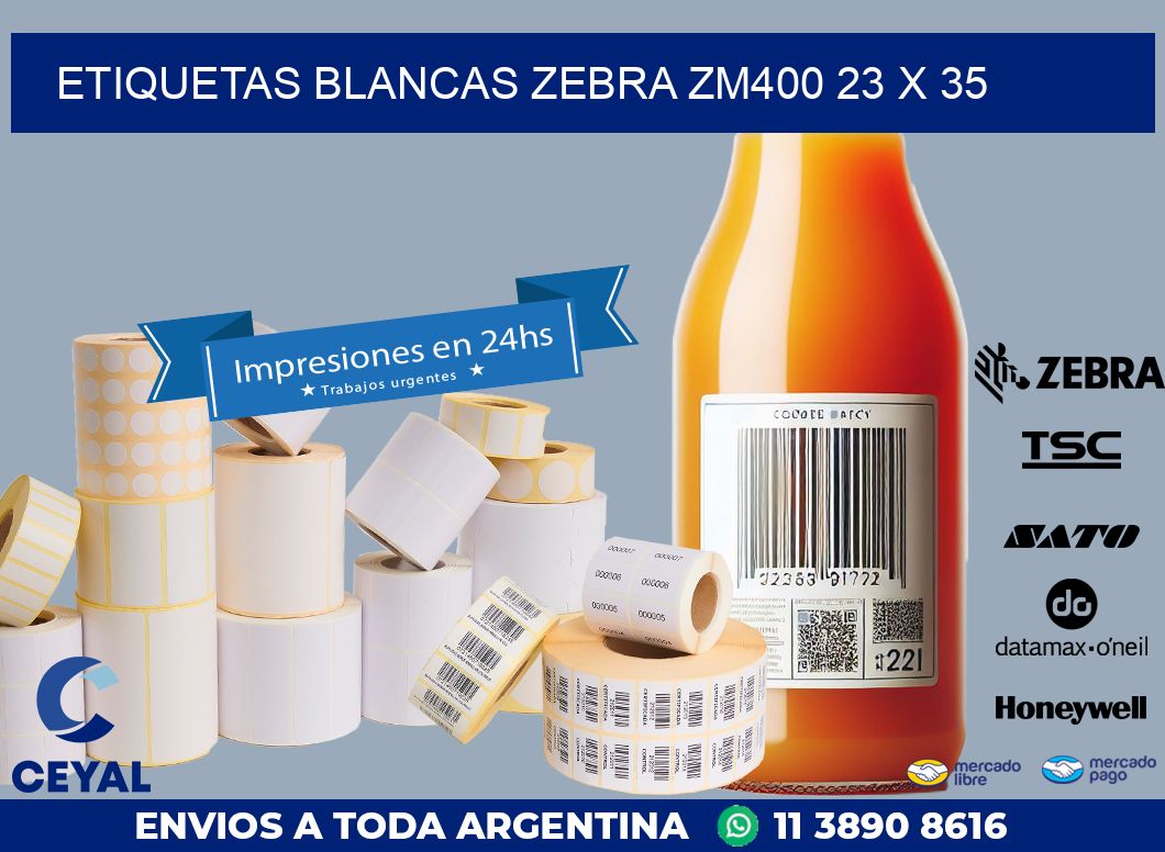 ETIQUETAS BLANCAS ZEBRA ZM400 23 x 35