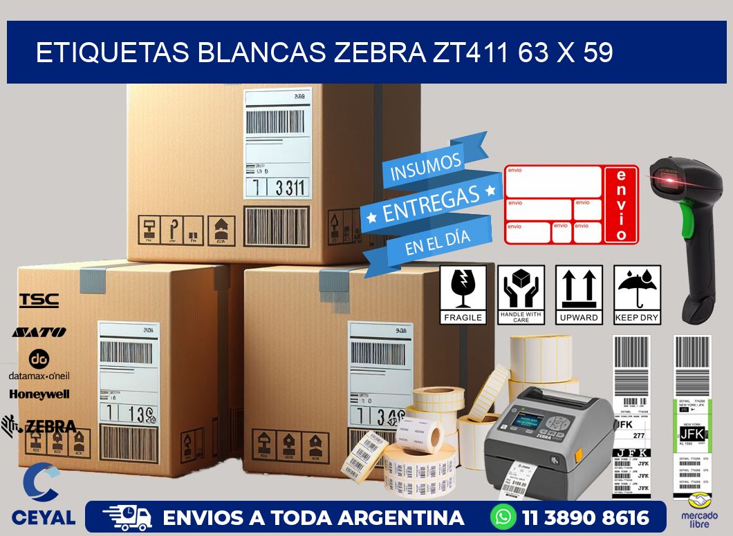 ETIQUETAS BLANCAS ZEBRA ZT411 63 x 59