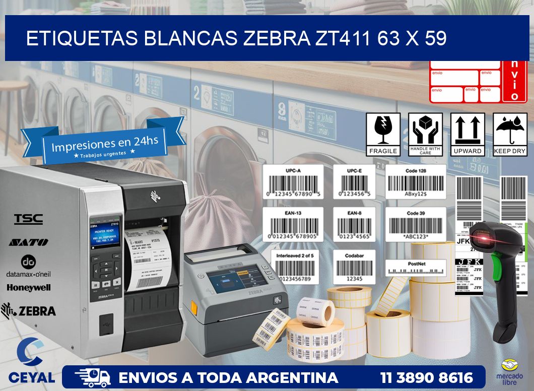 ETIQUETAS BLANCAS ZEBRA ZT411 63 x 59
