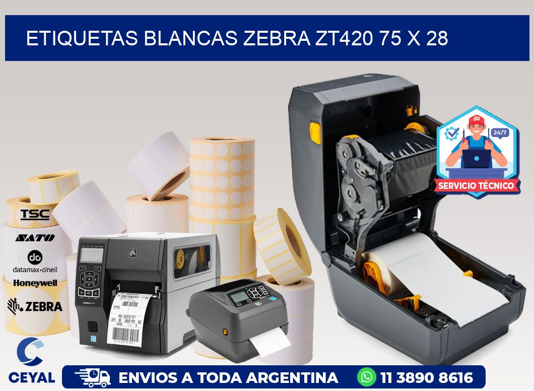 ETIQUETAS BLANCAS ZEBRA ZT420 75 x 28