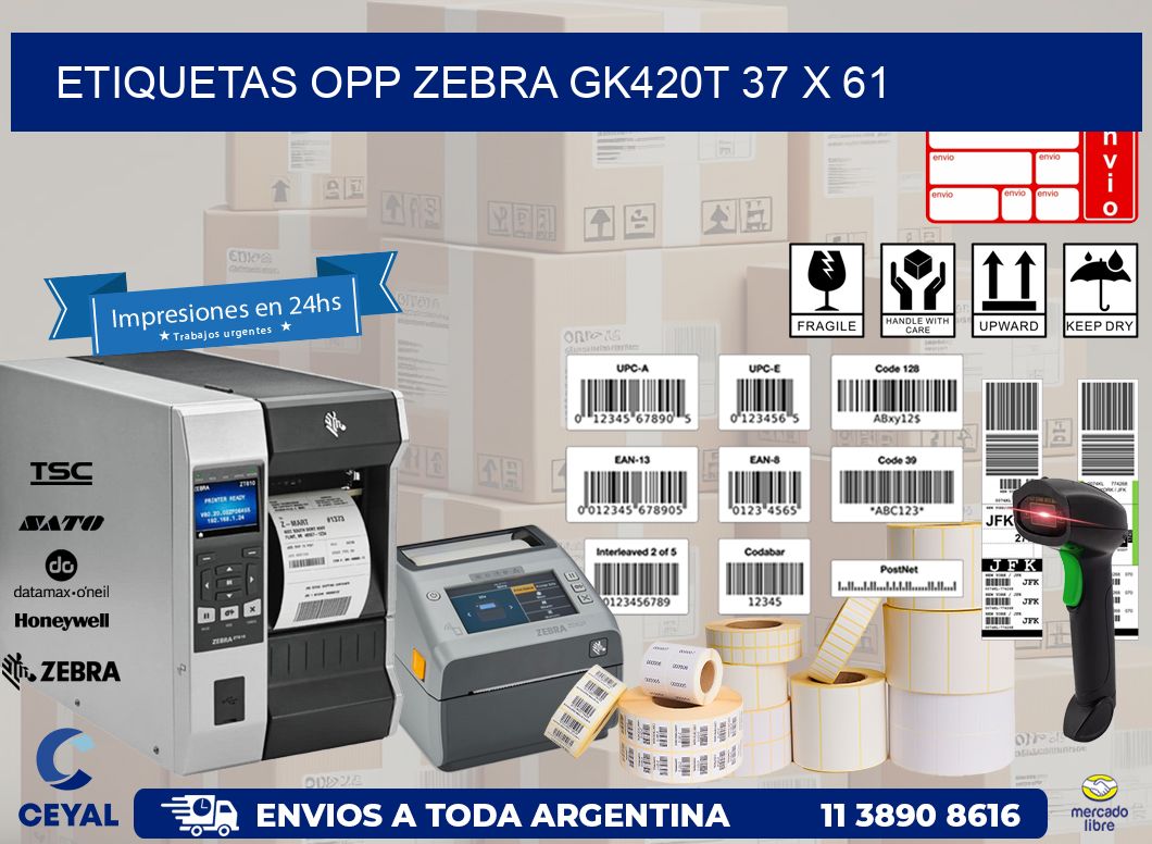 ETIQUETAS OPP ZEBRA GK420T 37 x 61