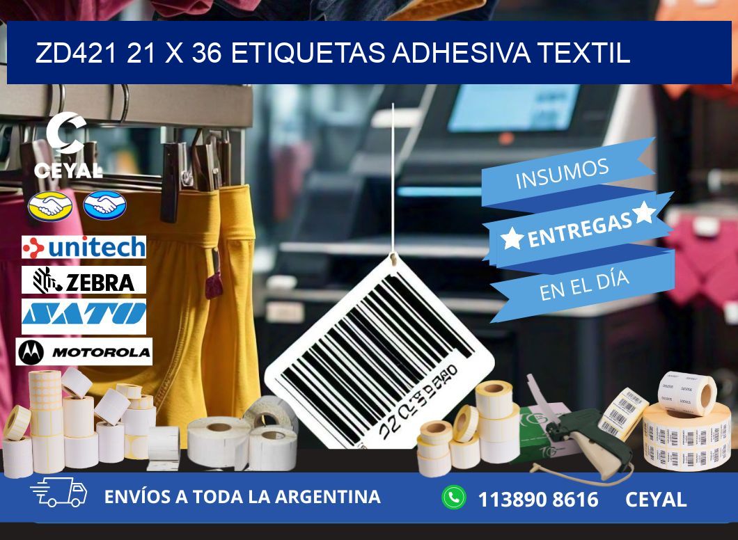 ZD421 21 x 36 ETIQUETAS ADHESIVA TEXTIL