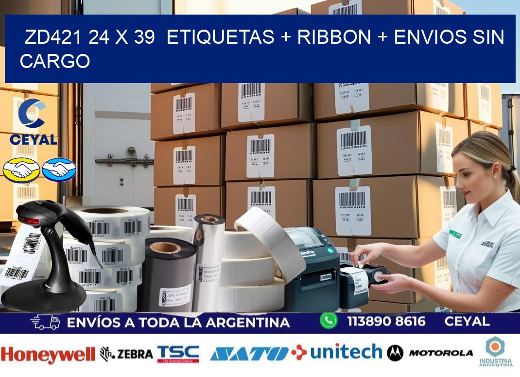 ZD421 24 x 39  etiquetas + ribbon + envios sin cargo