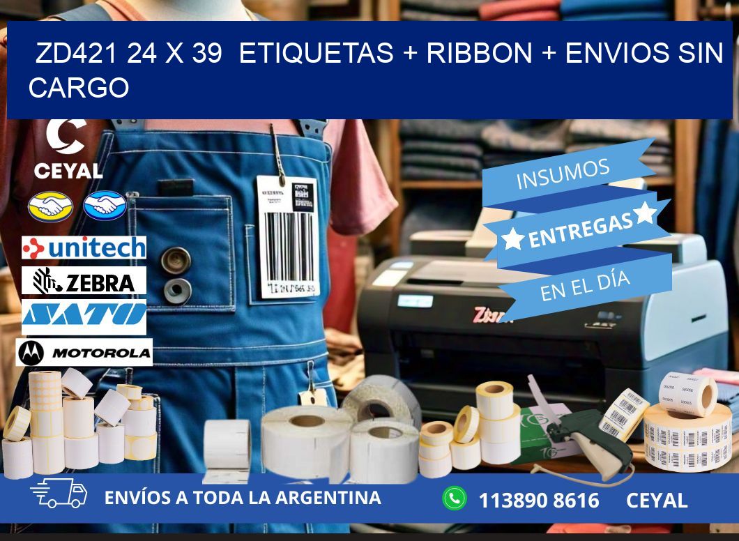 ZD421 24 x 39  etiquetas + ribbon + envios sin cargo