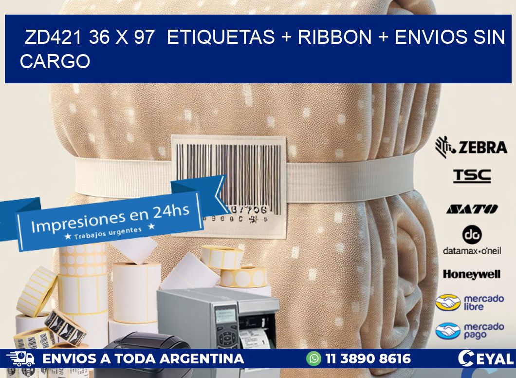 ZD421 36 x 97  etiquetas + ribbon + envios sin cargo