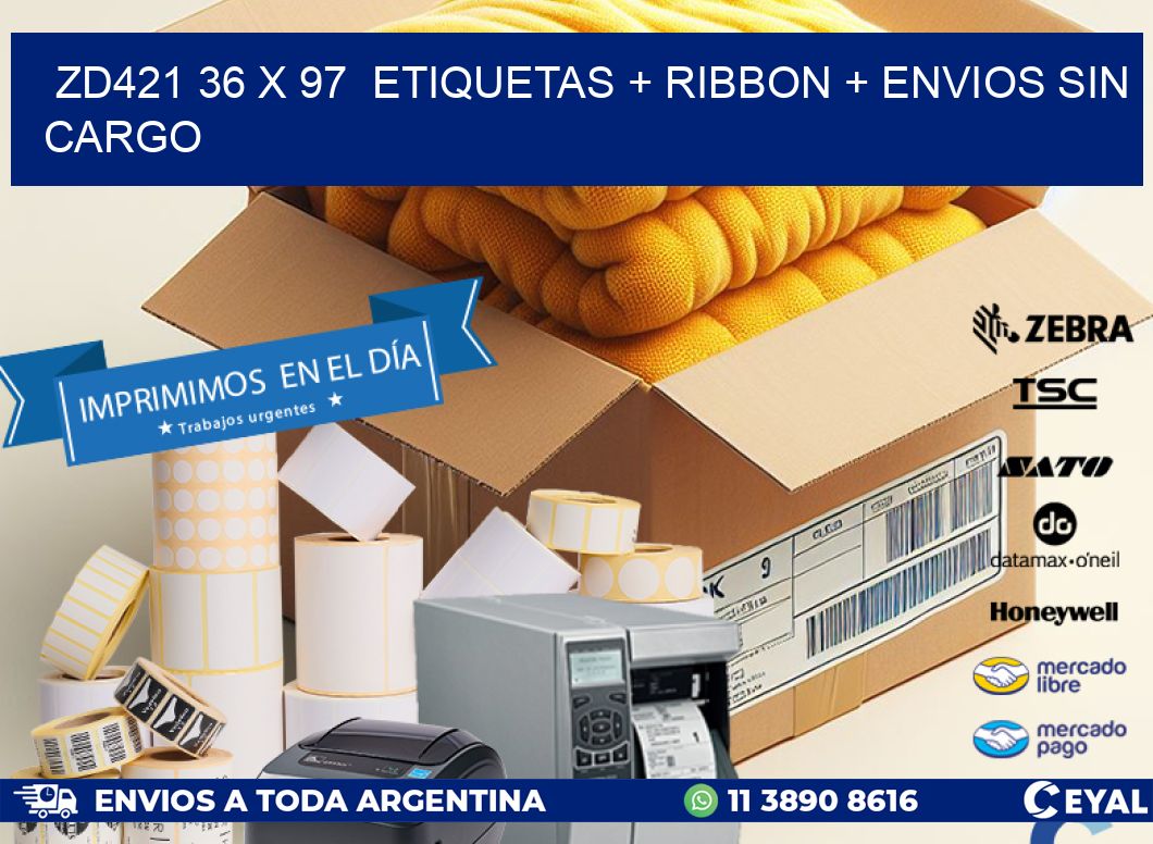 ZD421 36 x 97  etiquetas + ribbon + envios sin cargo