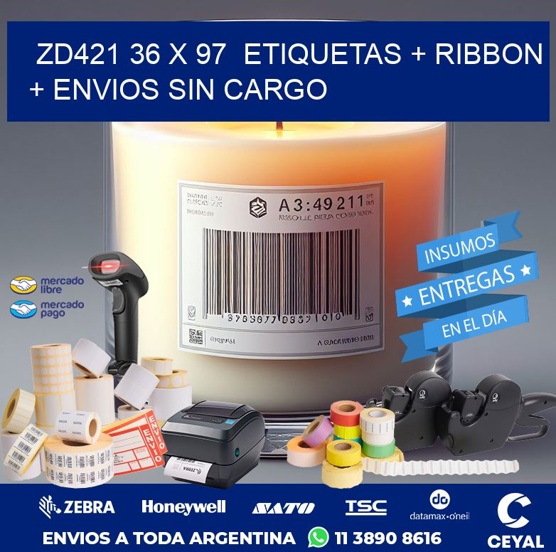 ZD421 36 x 97  etiquetas + ribbon + envios sin cargo