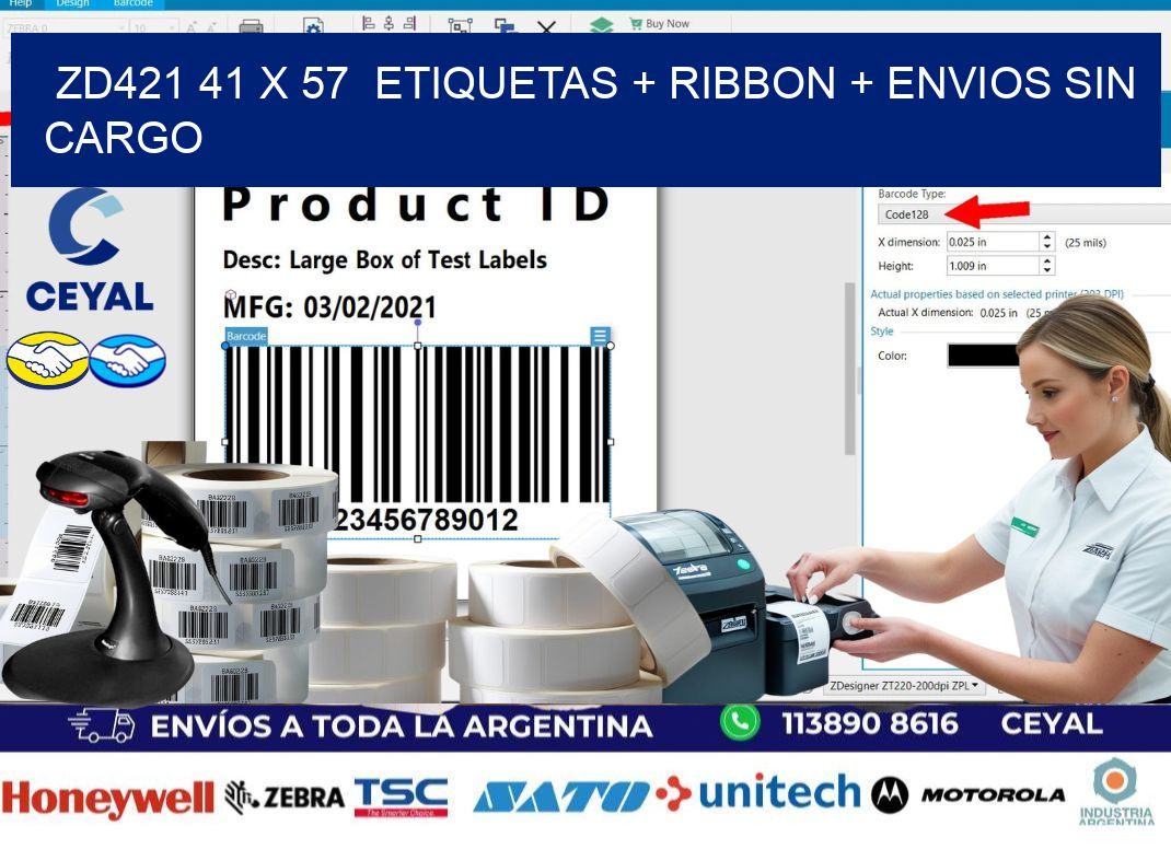 ZD421 41 x 57  etiquetas + ribbon + envios sin cargo