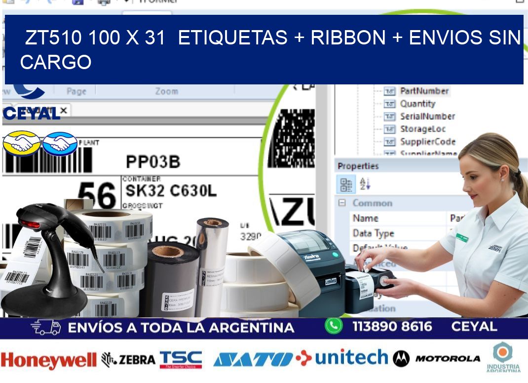 ZT510 100 x 31  etiquetas + ribbon + envios sin cargo