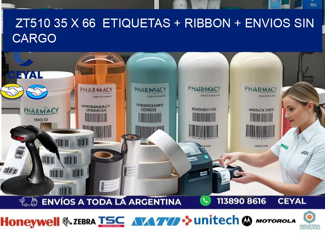 ZT510 35 x 66  etiquetas + ribbon + envios sin cargo