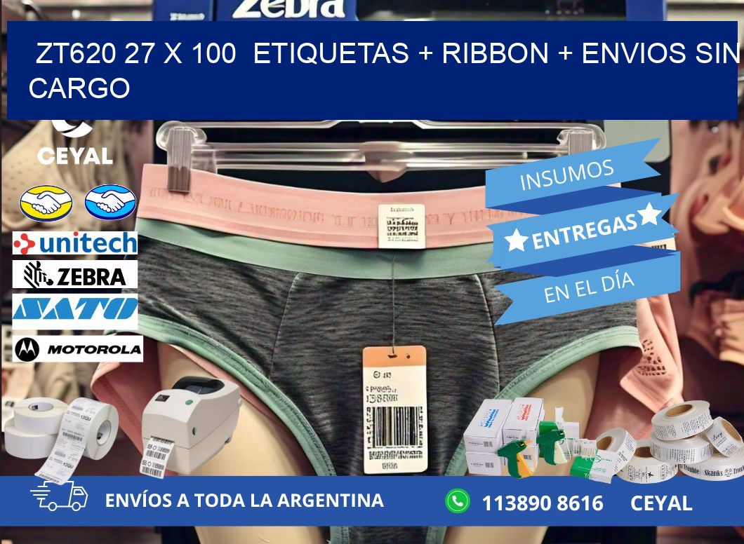 ZT620 27 x 100  etiquetas + ribbon + envios sin cargo