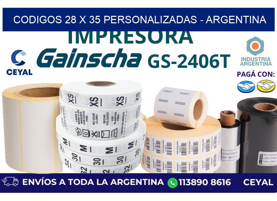 codigos 28 x 35 personalizadas - Argentina