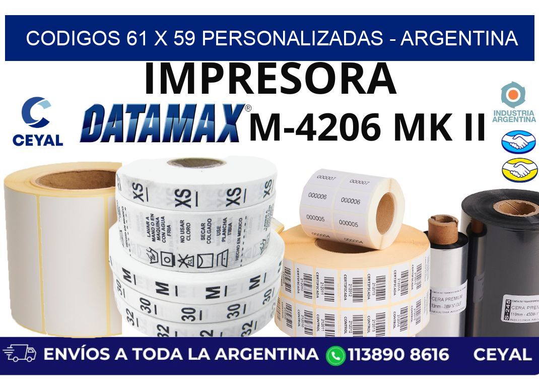 codigos 61 x 59 personalizadas - Argentina