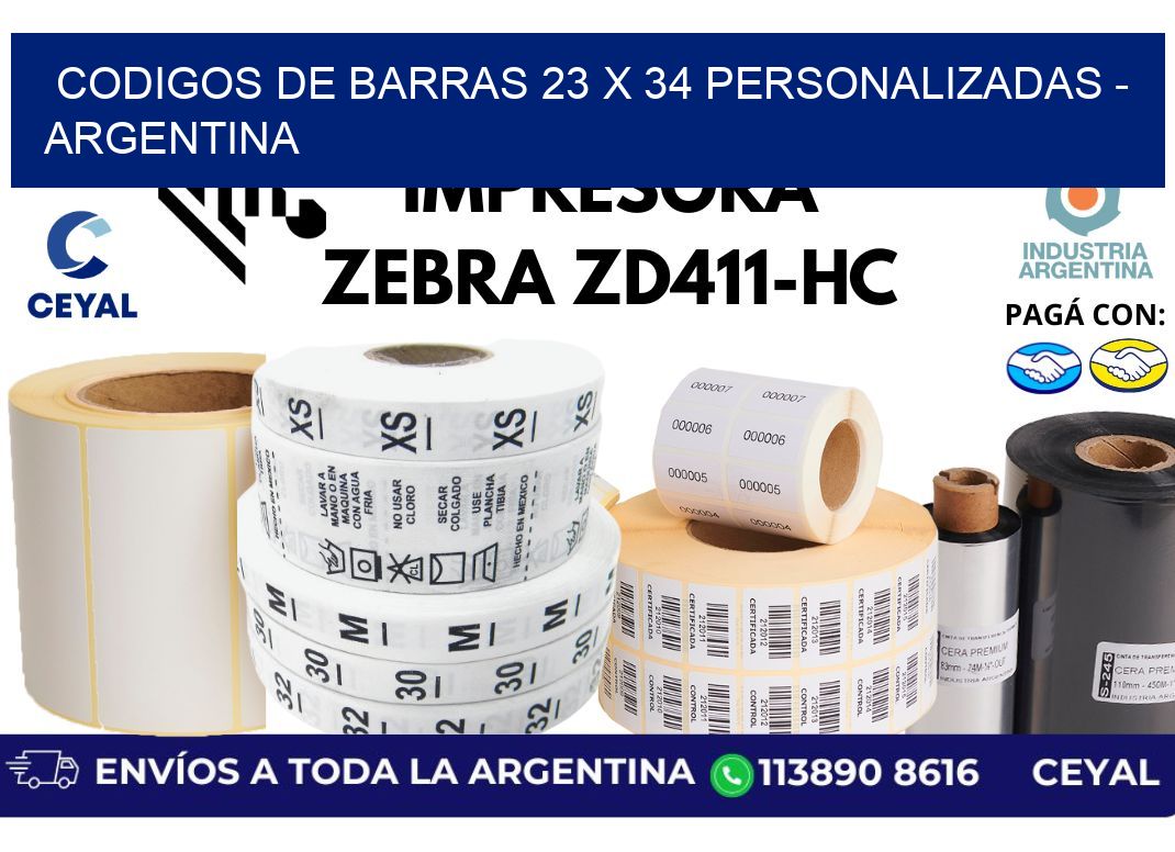 codigos de barras 23 x 34 personalizadas - Argentina