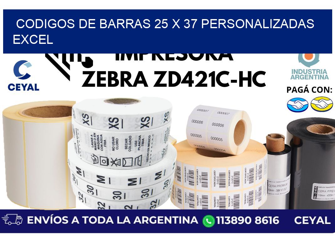 codigos de barras 25 x 37 personalizadas excel