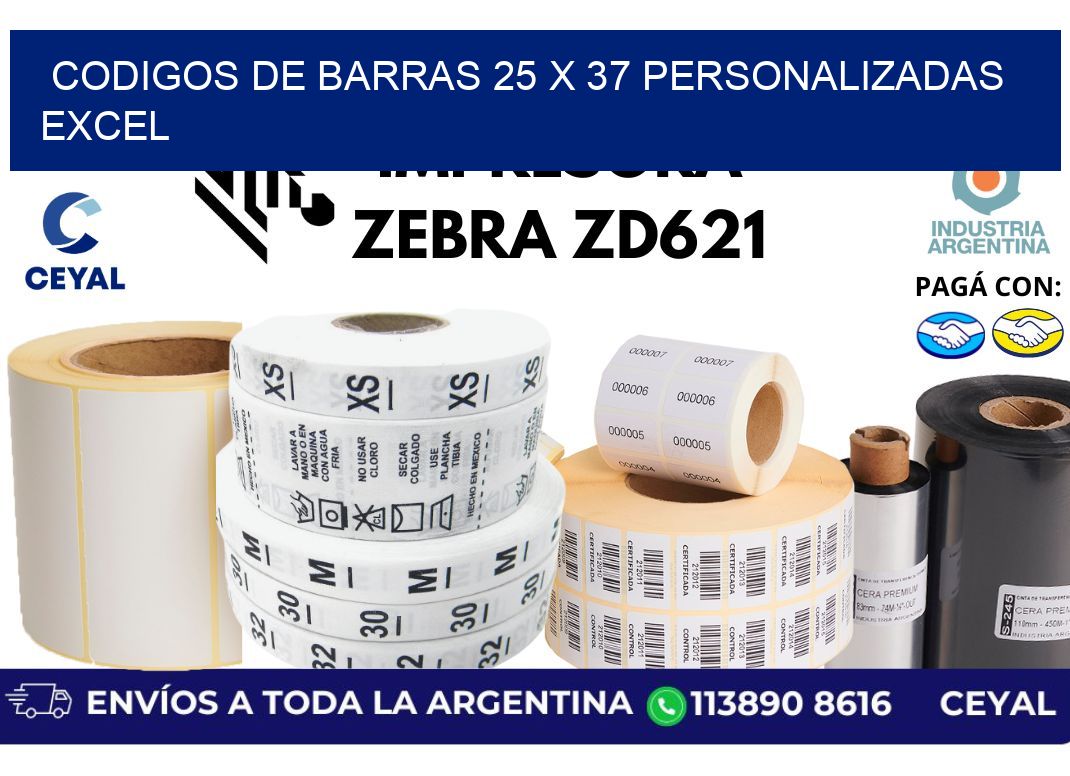 codigos de barras 25 x 37 personalizadas excel