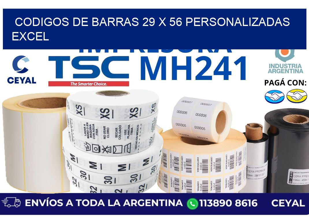 codigos de barras 29 x 56 personalizadas excel