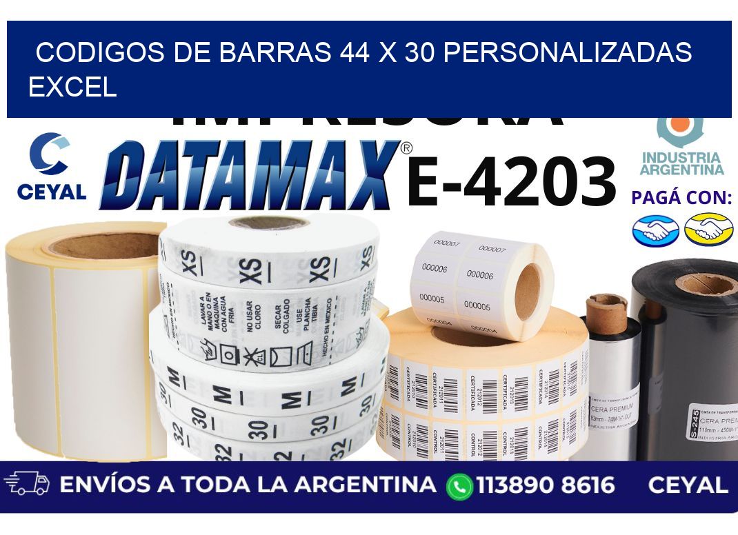 codigos de barras 44 x 30 personalizadas excel