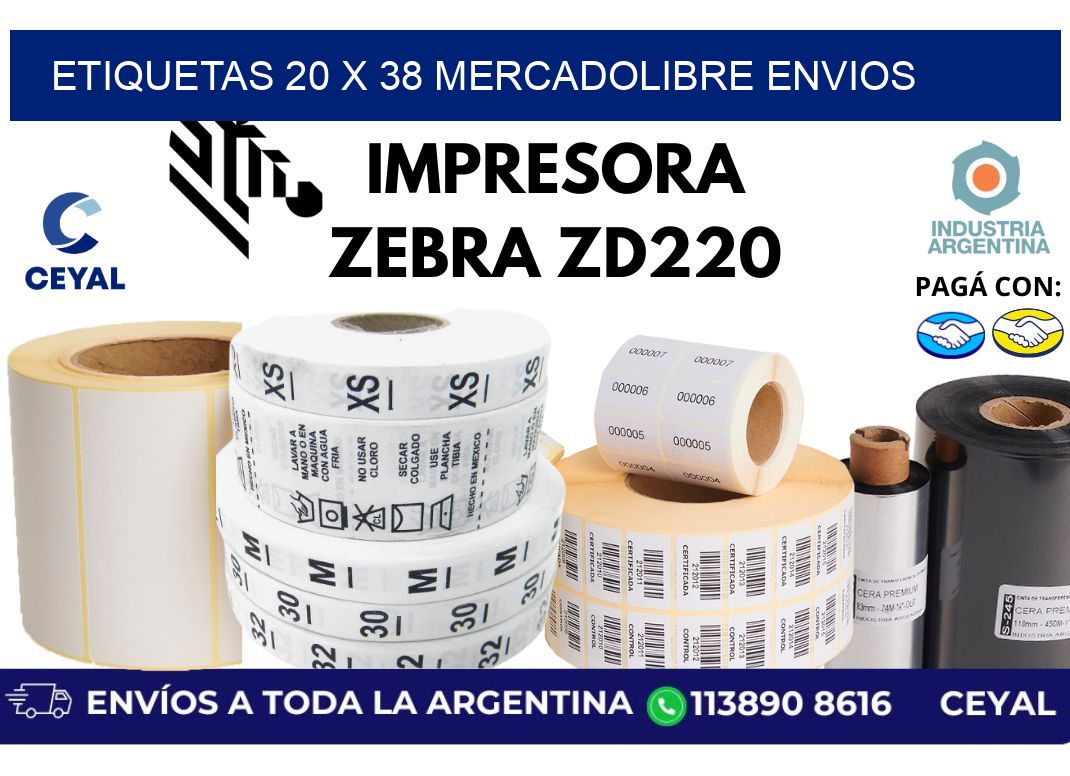 etiquetas 20 x 38 mercadolibre envios