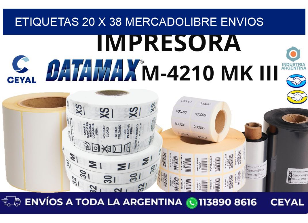 etiquetas 20 x 38 mercadolibre envios