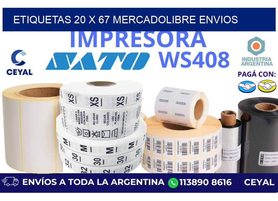 etiquetas 20 x 67 mercadolibre envios