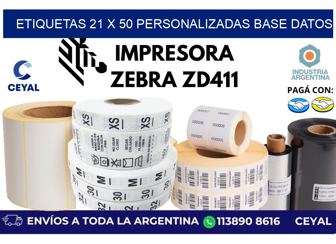 etiquetas 21 x 50 personalizadas base datos