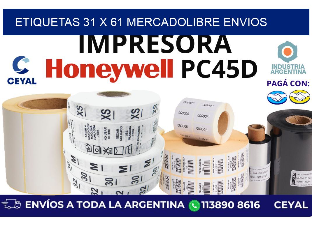 etiquetas 31 x 61 mercadolibre envios