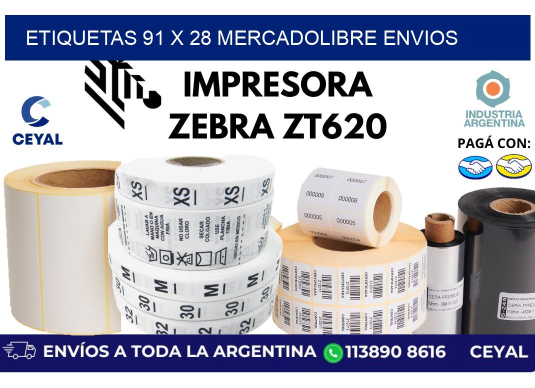 etiquetas 91 x 28 mercadolibre envios