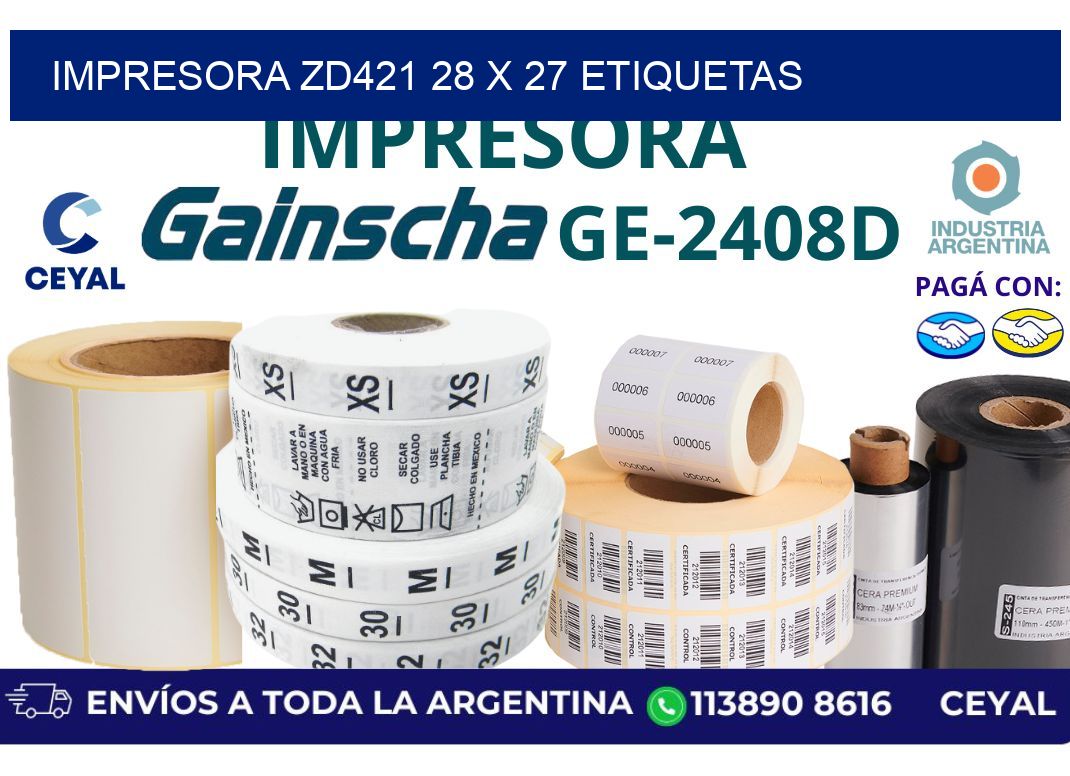 impresora zd421 28 x 27 etiquetas