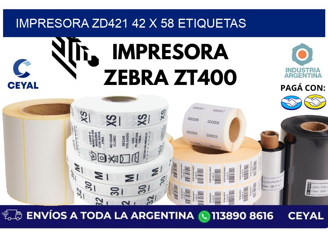 impresora zd421 42 x 58 etiquetas