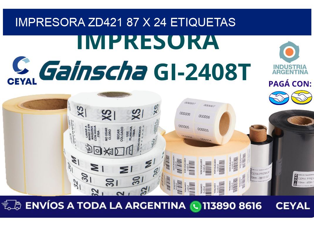impresora zd421 87 x 24 etiquetas