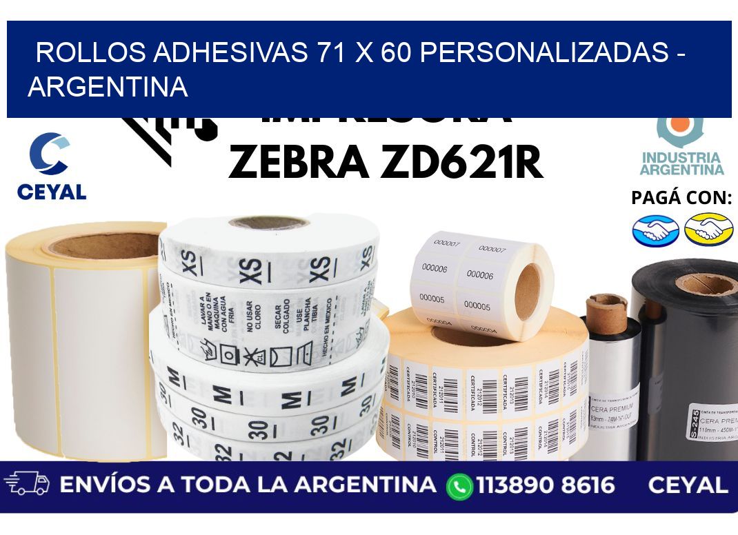 rollos adhesivas 71 x 60 personalizadas - Argentina