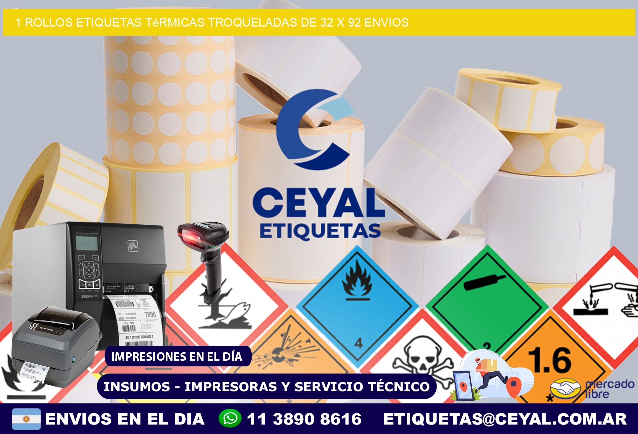 1 Rollos Etiquetas Térmicas Troqueladas De 32 x 92 ENVIOS