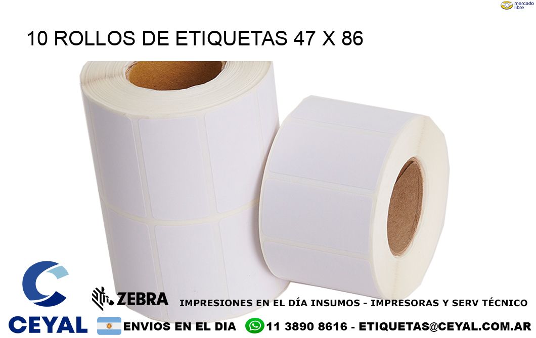 10 ROLLOS DE ETIQUETAS 47 x 86
