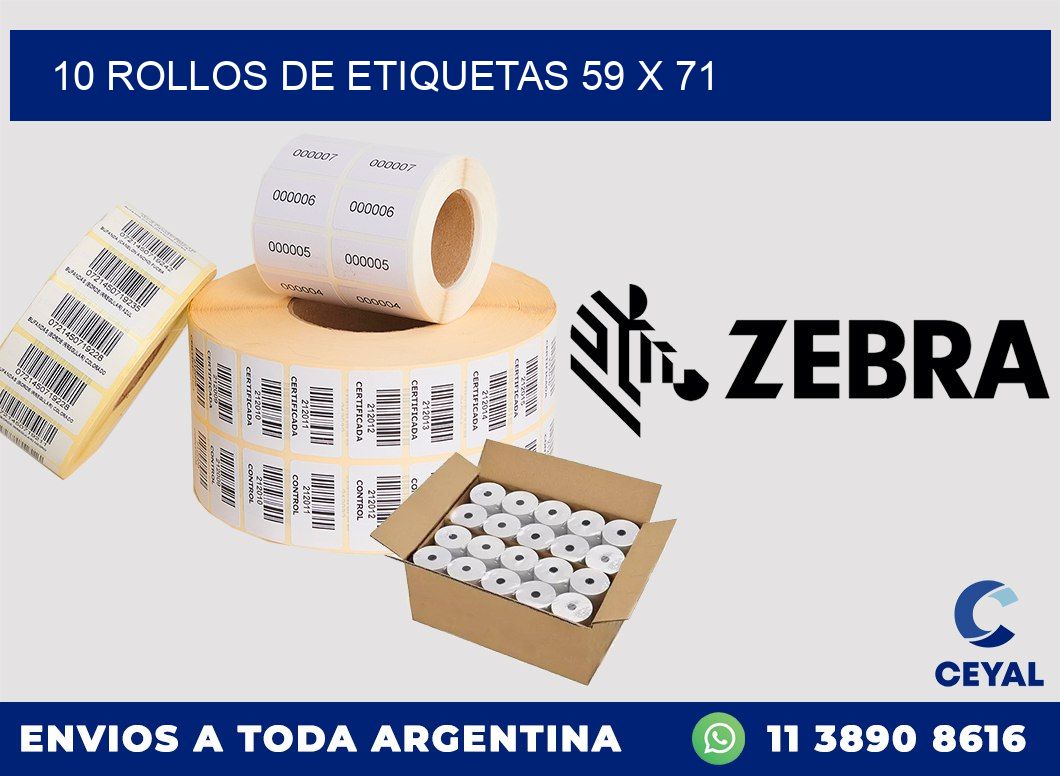 10 ROLLOS DE ETIQUETAS 59 x 71
