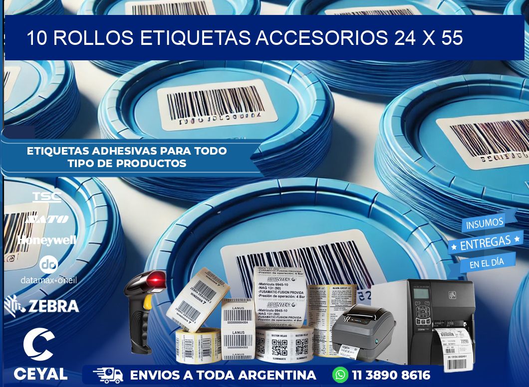 10 ROLLOS ETIQUETAS ACCESORIOS 24 x 55