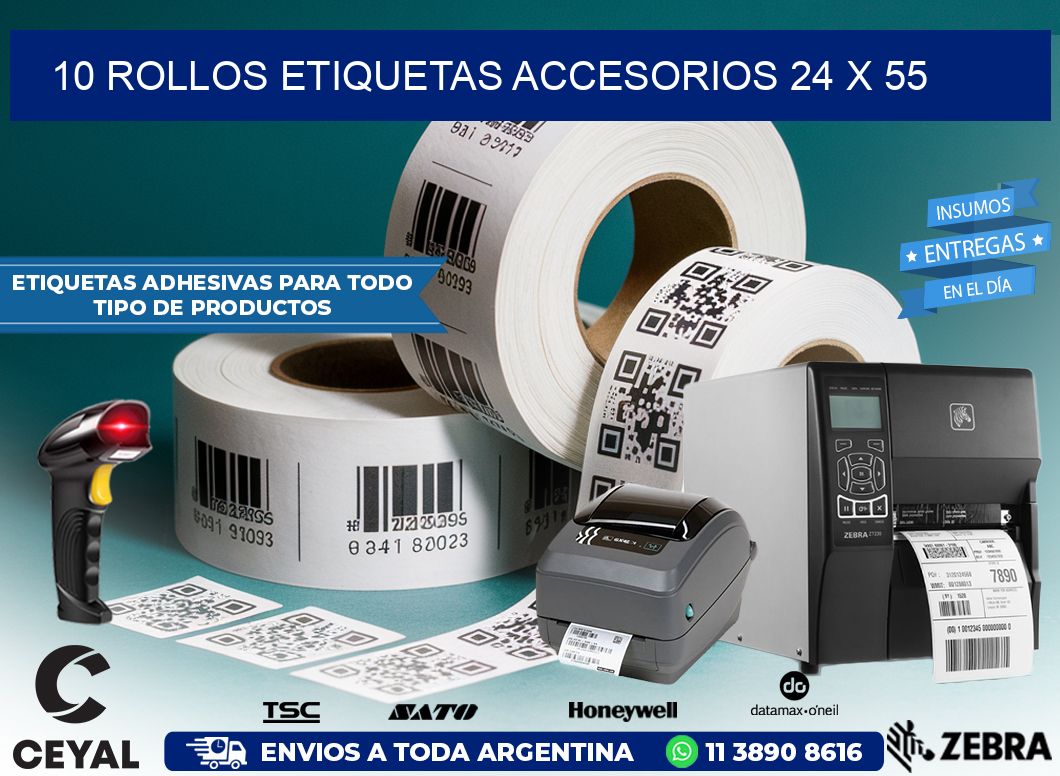 10 ROLLOS ETIQUETAS ACCESORIOS 24 x 55