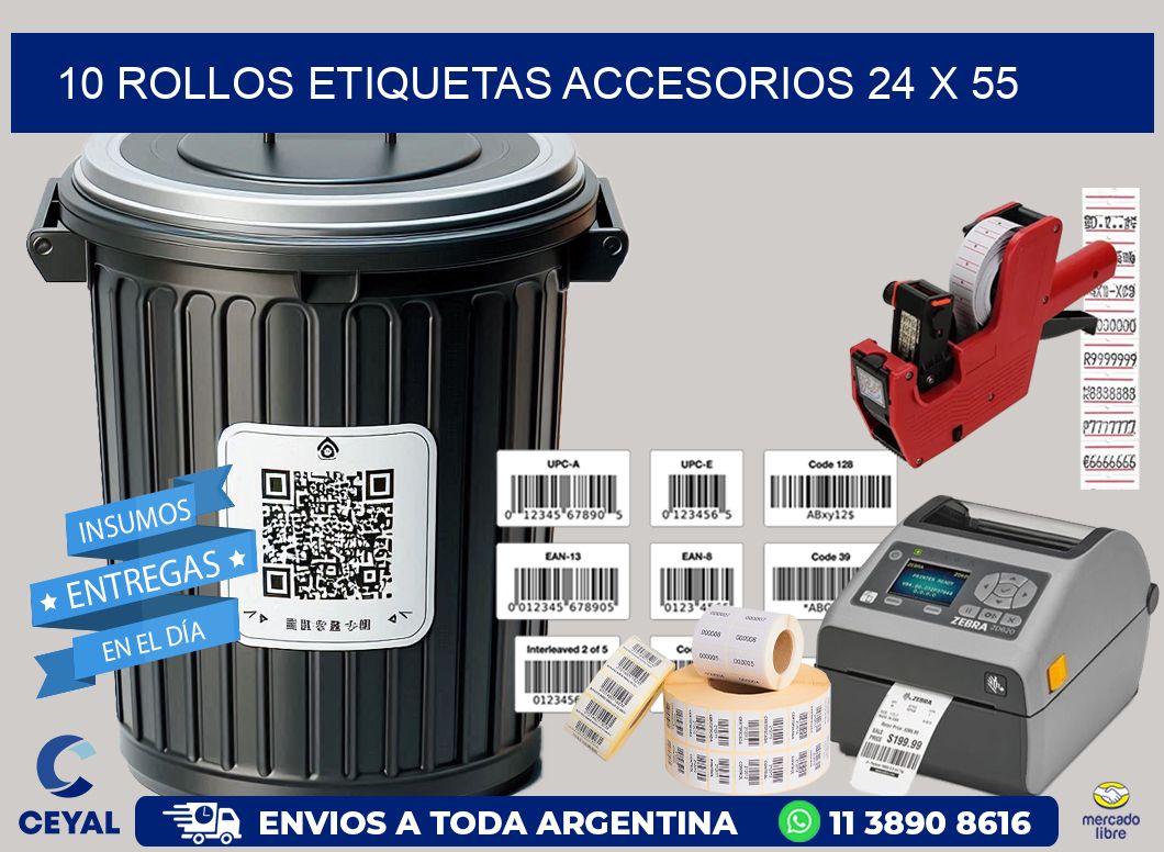 10 ROLLOS ETIQUETAS ACCESORIOS 24 x 55