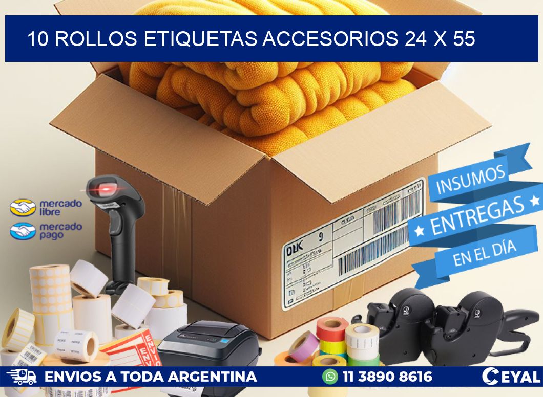 10 ROLLOS ETIQUETAS ACCESORIOS 24 x 55