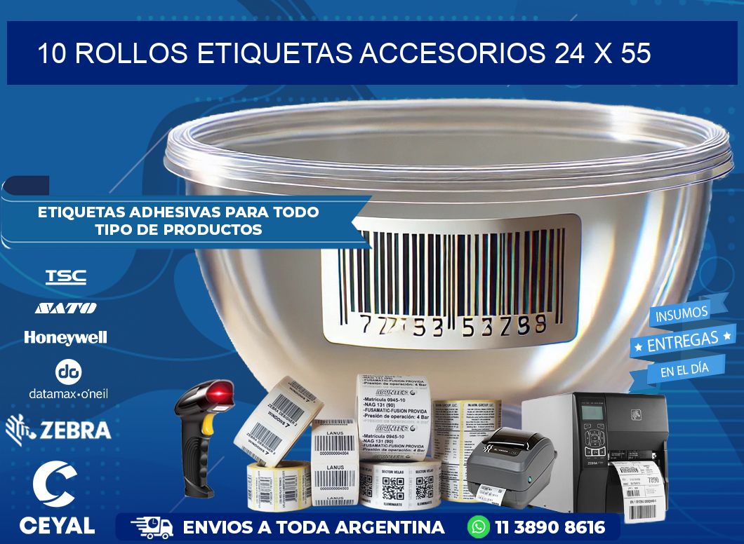 10 ROLLOS ETIQUETAS ACCESORIOS 24 x 55