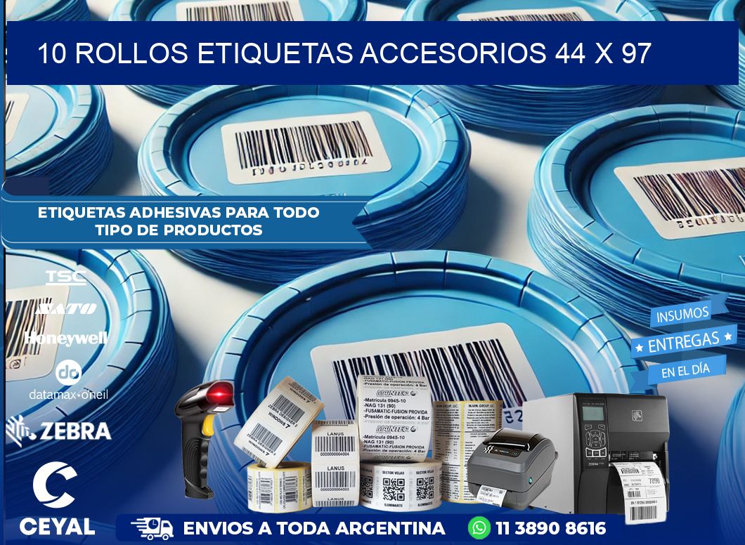 10 ROLLOS ETIQUETAS ACCESORIOS 44 x 97