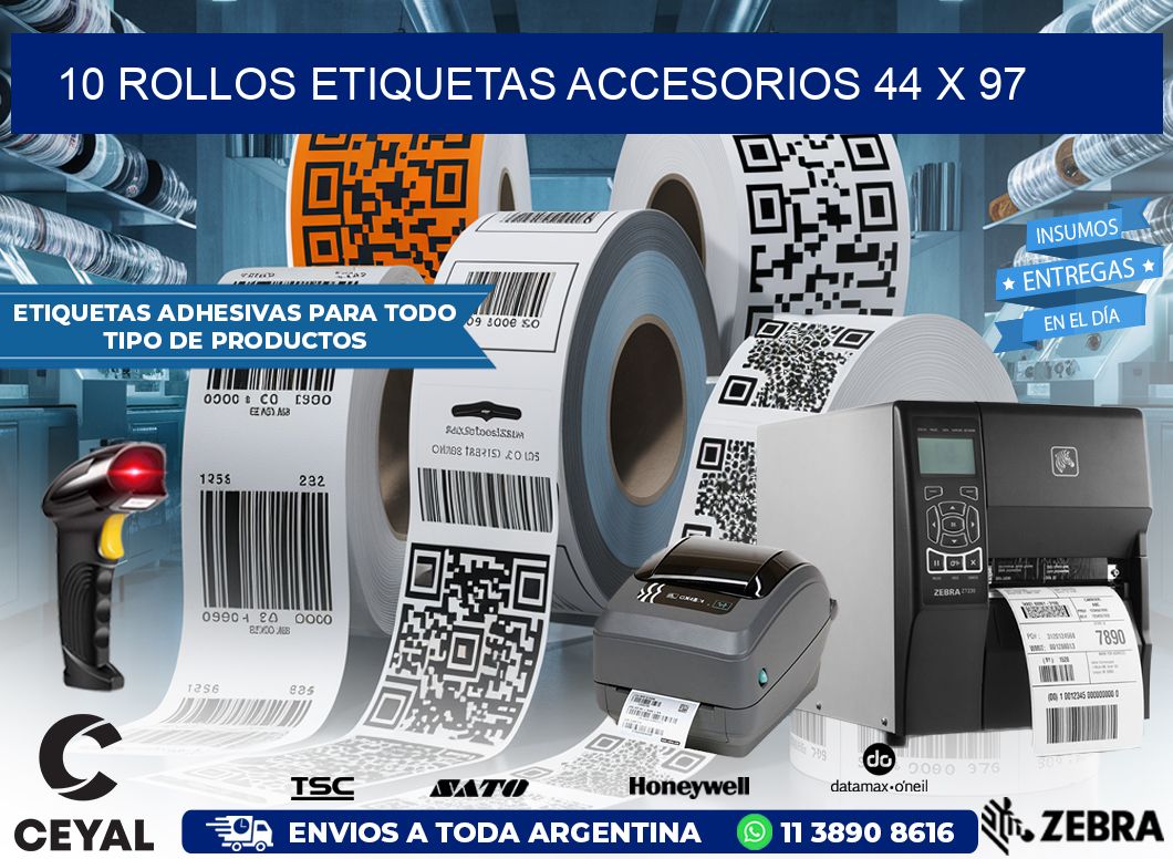 10 ROLLOS ETIQUETAS ACCESORIOS 44 x 97