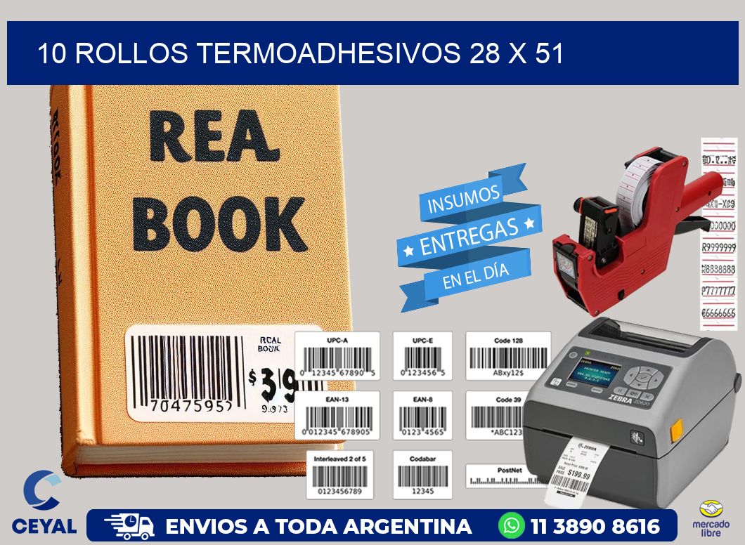 10 ROLLOS TERMOADHESIVOS 28 x 51
