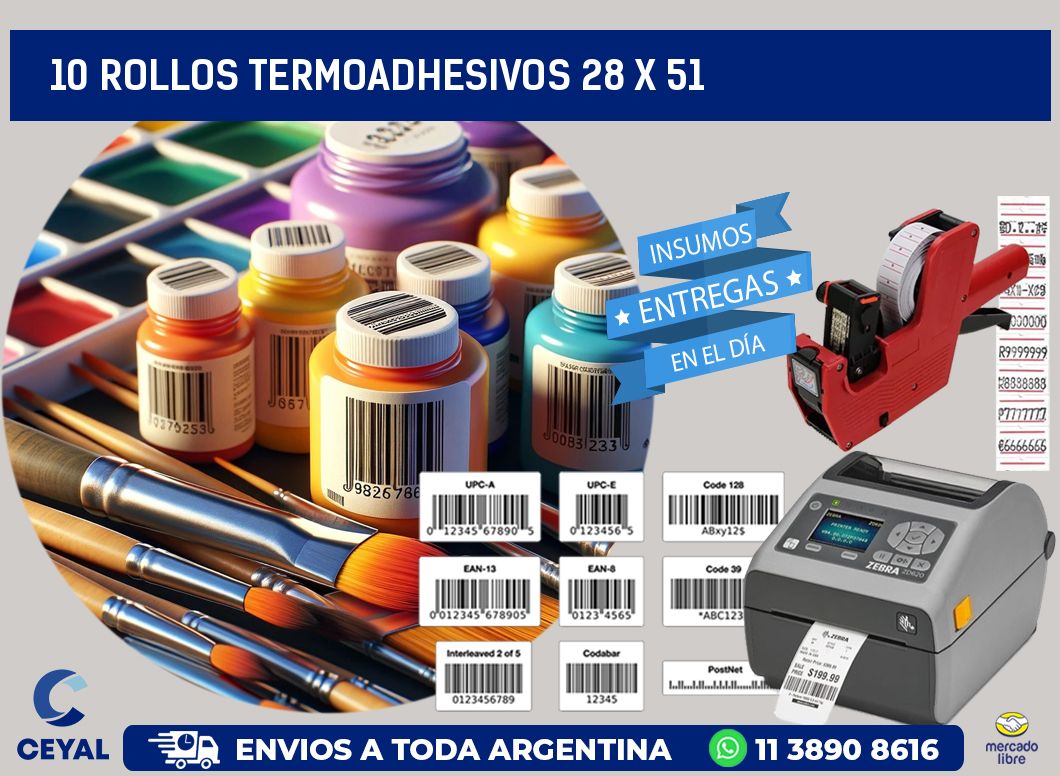 10 ROLLOS TERMOADHESIVOS 28 x 51