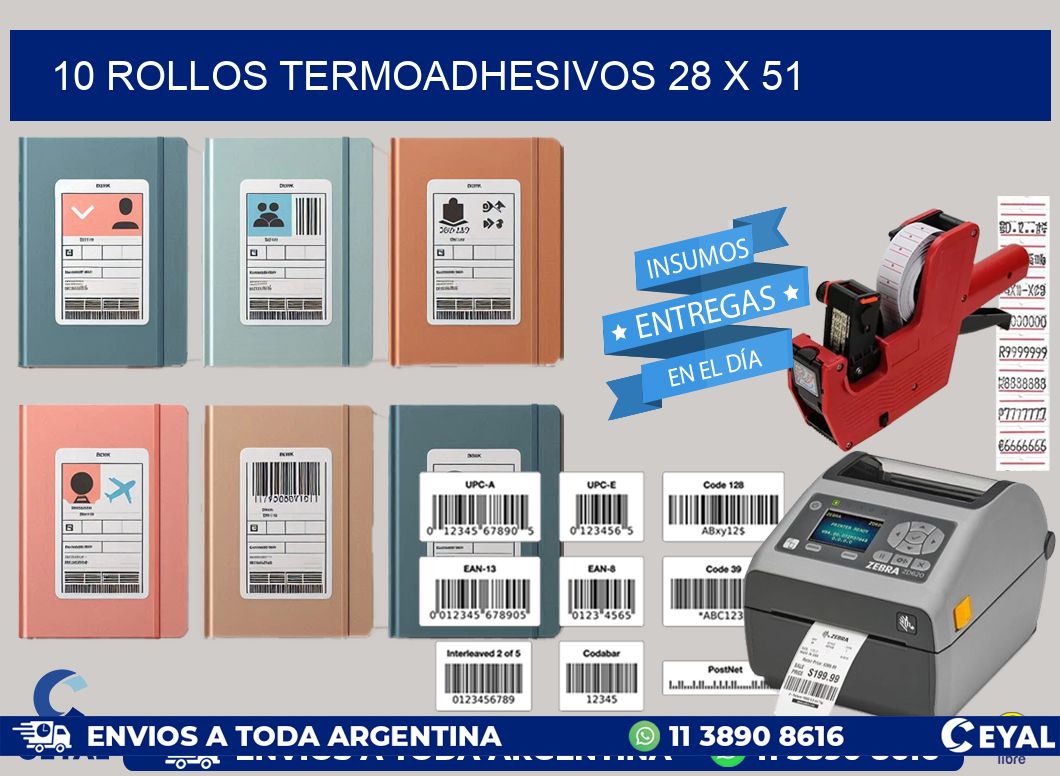 10 ROLLOS TERMOADHESIVOS 28 x 51