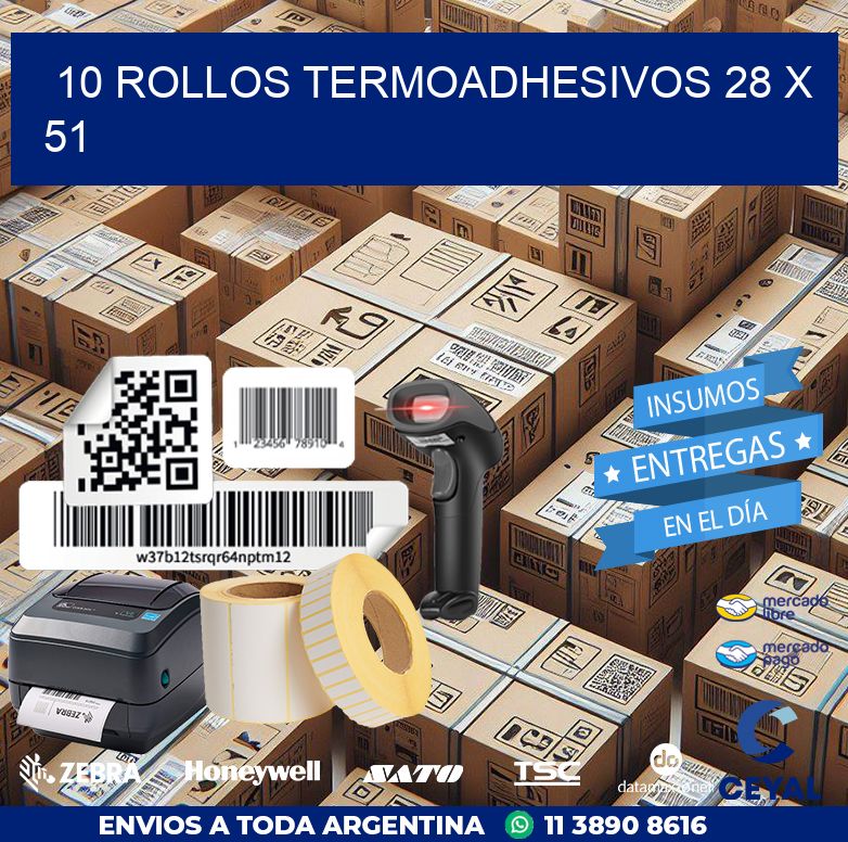 10 ROLLOS TERMOADHESIVOS 28 x 51
