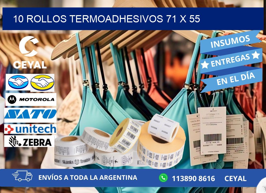 10 ROLLOS TERMOADHESIVOS 71 x 55