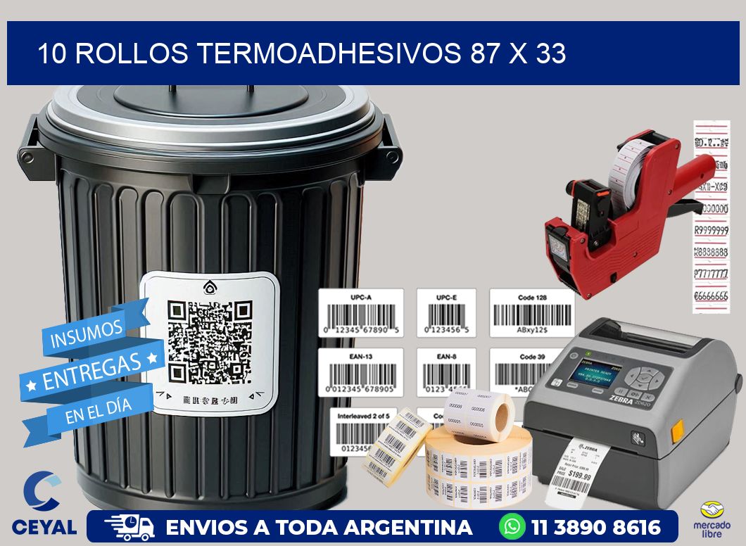 10 ROLLOS TERMOADHESIVOS 87 x 33